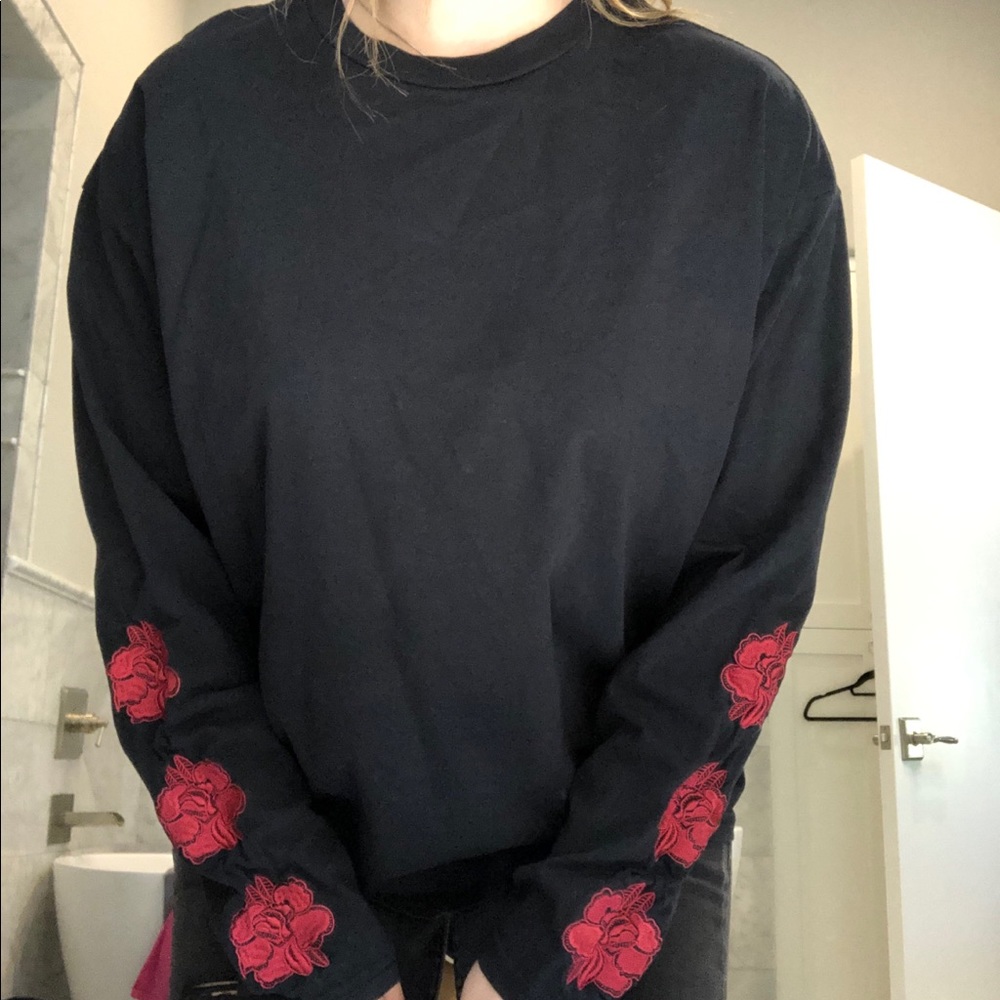 PacSun Oversized Embroidered Rose Long Sleeve Tee